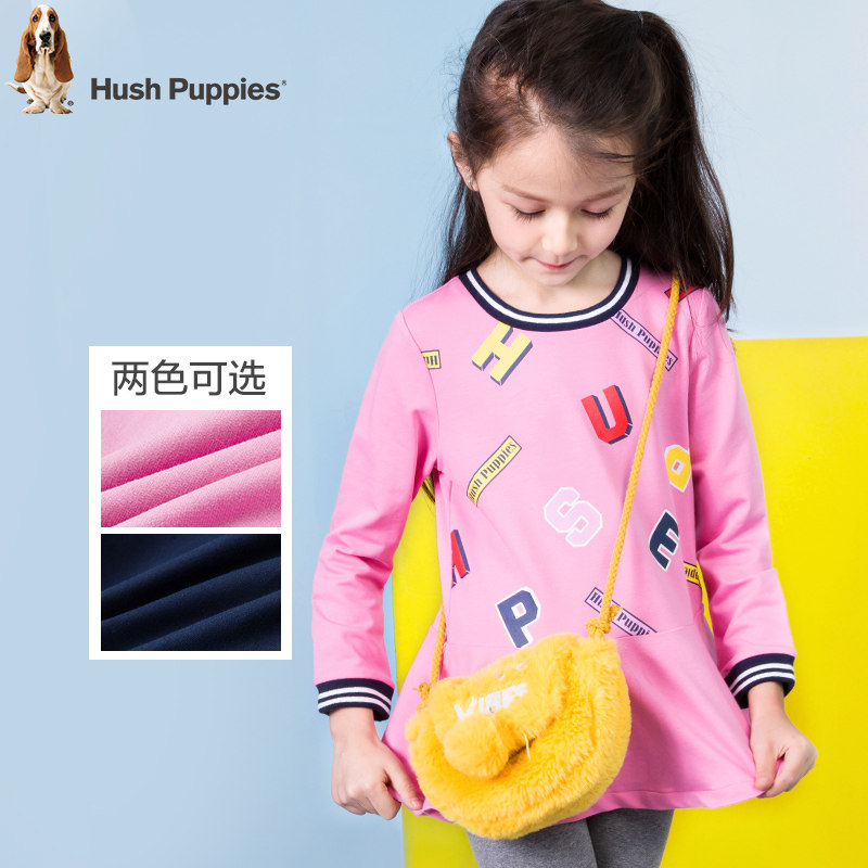 Hush Puppies Children's Clothes Autumn Girls' Skirts Big Children's Skirt Tops Round Neck Long Sleeve Skirts Children's Printed Dresses