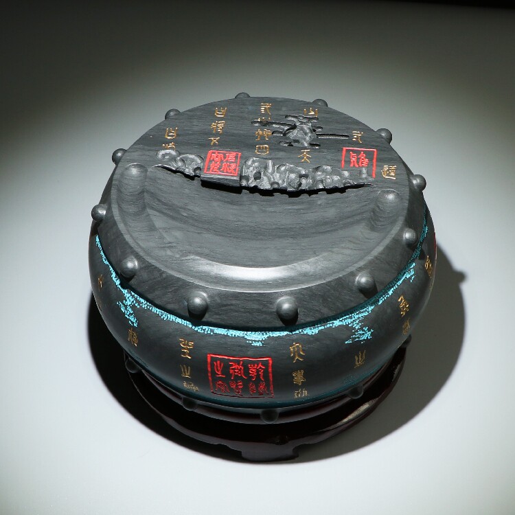 Non-hereditary Understone Ink Stones Bouquets Water Polo Veins Original Stone Vin House Four Treasures Collection Swing Pieces Gift Drum Type Round Inkstone Ink Stone