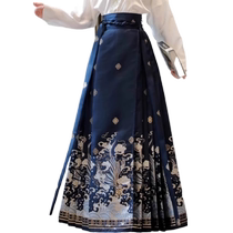 New Chinese style Chinese style improved horse face skirt for women spring temperament high waist commuting small A-line pleated skirt