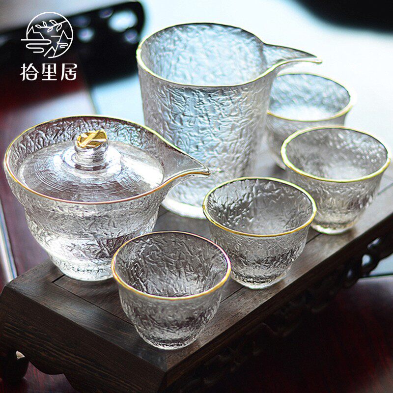 ten Livable Glass Hammer Ripple Cover Bowl Tea Set Group Justice Cup Large Capacity Kung Fu Tea Tea Maker