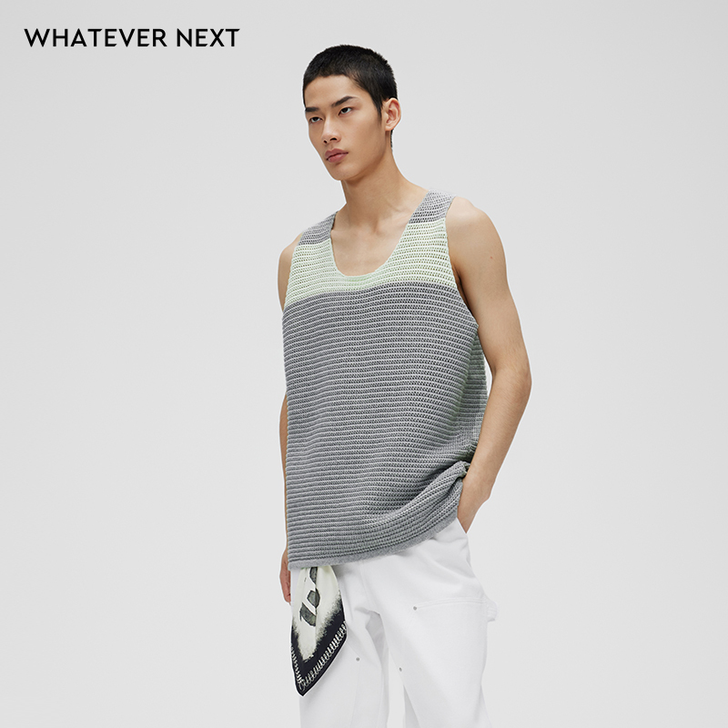 Whatevernext Comfortable and Breathable Design, Contrasting Color Knitted Loose Silhouette Round Neck Sleeveless Racer Vest