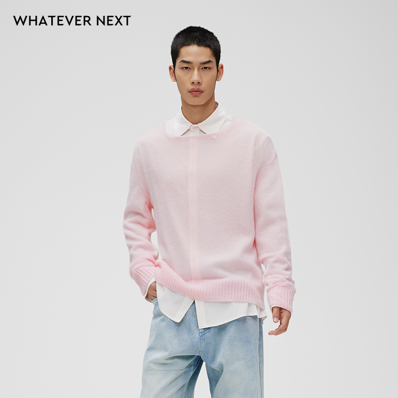 Whatevernext25 Autumn and Winter Square-Neck Thin Knitwear Wool-Blend Knitwear Candy-Colored Outerwear Unisex