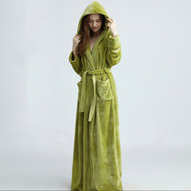 Couple hooded nightgown coral velvet plus velvet long pajamas womens autumn and winter high-end mens bathrobe warm home wear
