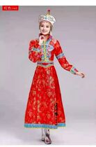 Minority womens costumes stage costumes dance clothes slim long sleeves Mongolian robes Red