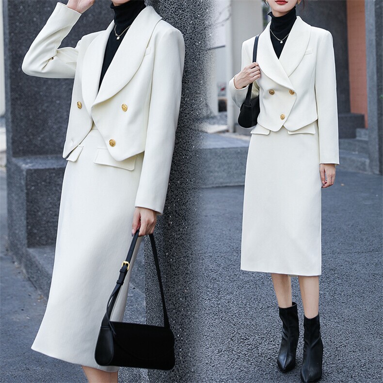 Elegant and Sophisticated White Suit Set for Women, 2026 Spring Collection, Gentle Professional Style, Double-Breasted Two-Piece High-End Set