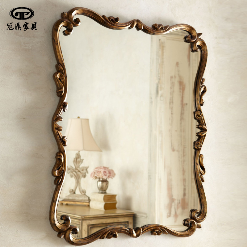Crown Tripod Neoclassical Mirror Hanging Wall Decoration Cosmetic Mirror dressing room hanging mirror Bathroom Mirror Handmade Wood Sculpture Flower Cosmetic Mirror