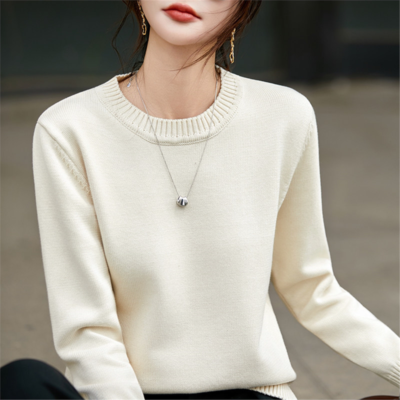 Pure Cotton French-Style Heavyweight Thickened Round-Neck Knit Sweater for Women, New Autumn and Winter Loose-Fitting Warm Sweater Base Layer Pure Cotton French-Style Heavyweight Thickened Round-Neck Knit Sweater for Women, New Autumn and Winter Loose-Fitting Warm Sweater Base Layer