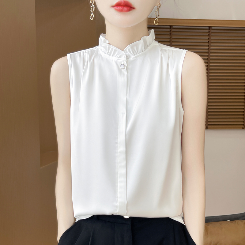 French-Style Sleeveless Ruffle Collar Base Layer 2026 Summer New Satin Ruffle Shirt Top with a High-End Feel Tank Top