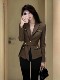 Spring Season Light Luxury High-End Commuter Business Blazer, Elegant Socialite Style, Waist-Cinching Coffee-Colored Suit Jacket for Important Occasions