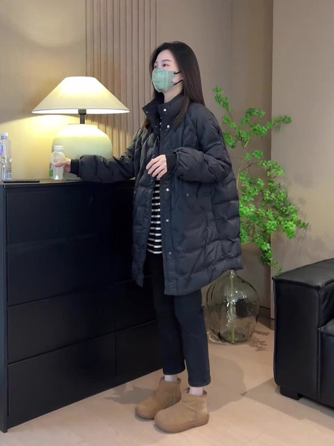 Black Mid-Length High-Neck down Jacket for Women, 2026 Spring New Style, Petite, Fashionable, Lightweight Cotton Coat