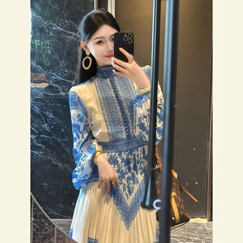 Early Spring Trendy Goddess Style Light Luxury High-End Feel for Attending Important Occasions Gentle Style Waist-Cinching Printed Dress