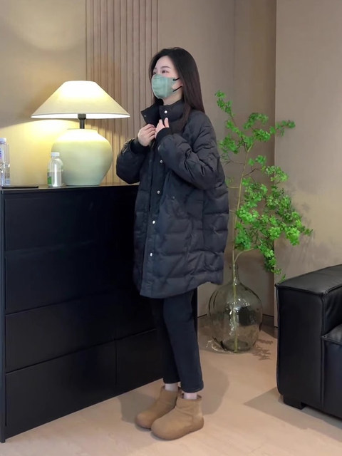 Black Mid-Length High-Neck down Jacket for Women, 2026 Spring New Style, Petite, Fashionable, Lightweight Cotton Coat