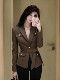 Spring Season Light Luxury High-End Commuter Business Blazer, Elegant Socialite Style, Waist-Cinching Coffee-Colored Suit Jacket for Important Occasions