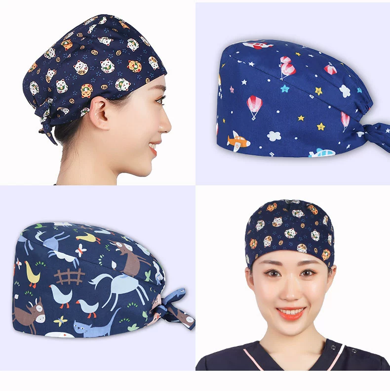 Mũ phẫu thuật cho nữ, mũ in đặc biệt phòng mổ, mũ hóa trị, mũ bác sĩ và y tá, mũ khoa răng miệng, cotton nguyên chất cho nam nón phòng sạch