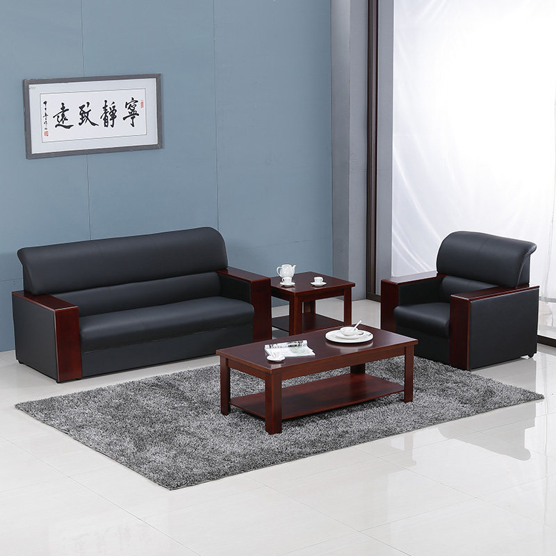 Office sofa Modern minimalist Business Guest area Reception room Genuine Leather Trio office sofa tea table Composition