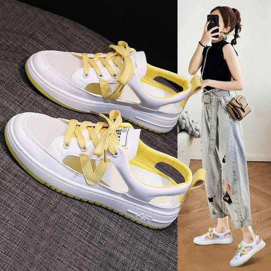 Женские сетчатые сандалии 2025: новые дышащие кожаные повседневные кроссовки на шнуровке с закрытым носком и сетчатыми вставками