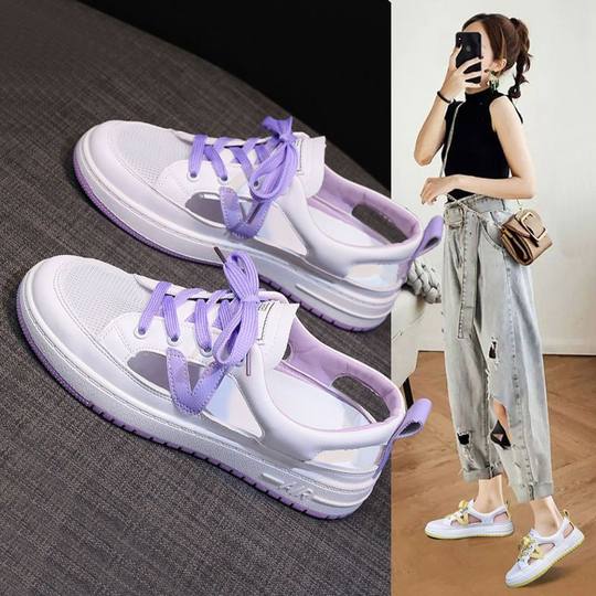 Женские сетчатые сандалии 2025: новые дышащие кожаные повседневные кроссовки на шнуровке с закрытым носком и сетчатыми вставками