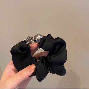 Textured Rhinestone Silver Bead Hair Tie High-End Korean Hair Accessory Ponytail Hair Rope Elastic Band 2024 New Black Hair Rope