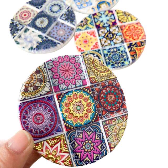 Cross-Border 7.5×7.5 Resin Nine-Grid Round Refrigerator Magnet with D Hot Stamping Technology, Suitable for Home Use and Gift-Giving