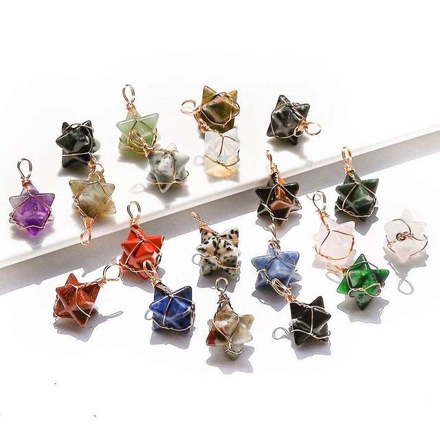 Merkaba Kabasheng Entwined Pendant Natural Crystal Agate Stone Merkaba Six-Pointed Star Necklace