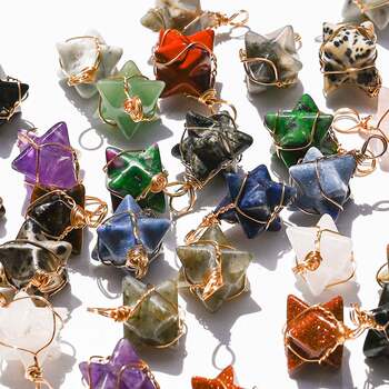 Merkaba Kabasheng Entwined Pendant Natural Crystal Agate Stone Merkaba Six-Pointed Star Necklace