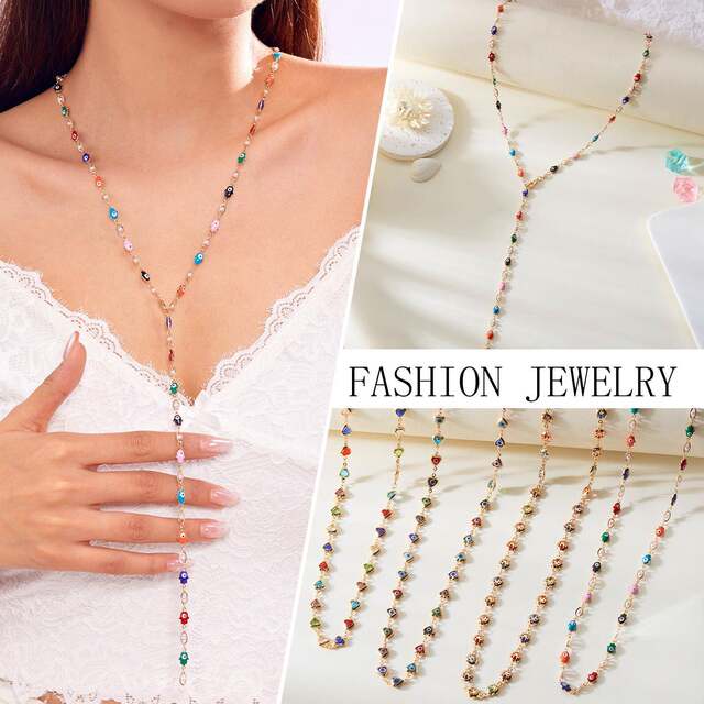 European and American Cross-Border Hot-Selling Stylish Colorful Long Y-Shaped Necklace for Women, Simple Seven-Star Ladybug Heart Eye Sweater Chain