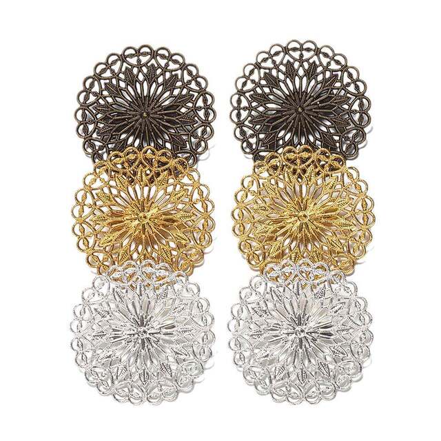 Copper Electroplated Round Flower Cap Flower Piece Hollow Flower Safety Brooch Pin Base Antique Style Jewelry Accessories
