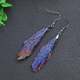 Natural Black Tourmaline Electroplated Blue Peacock Blue Flame Feather Crystal Cluster Earrings Jewelry in Stock