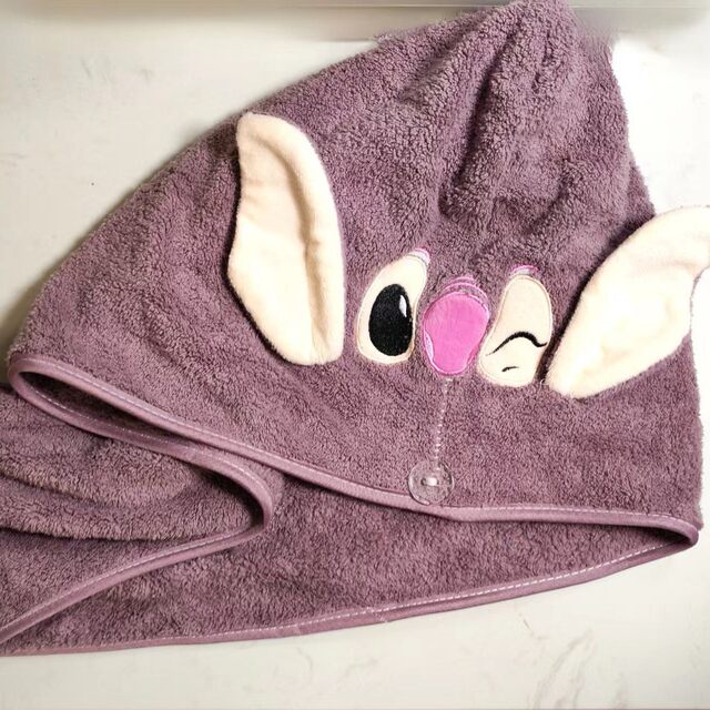 Stitch Cartoon Hair Drying Cap for Women, Strong Water Absorption, Quick-Drying Shower Cap, Head Wrap, Coral Fleece Thickened Hair Towel for Home Use