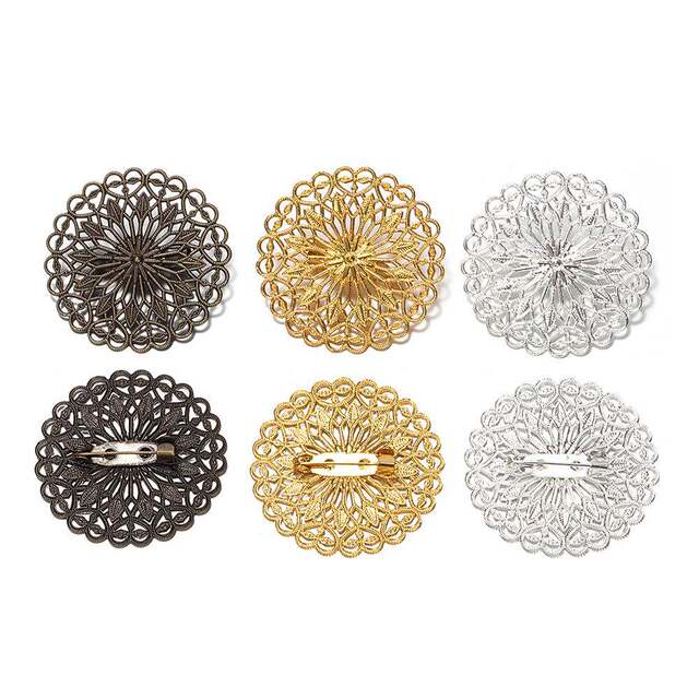 Copper Electroplated Round Flower Cap Flower Piece Hollow Flower Safety Brooch Pin Base Antique Style Jewelry Accessories