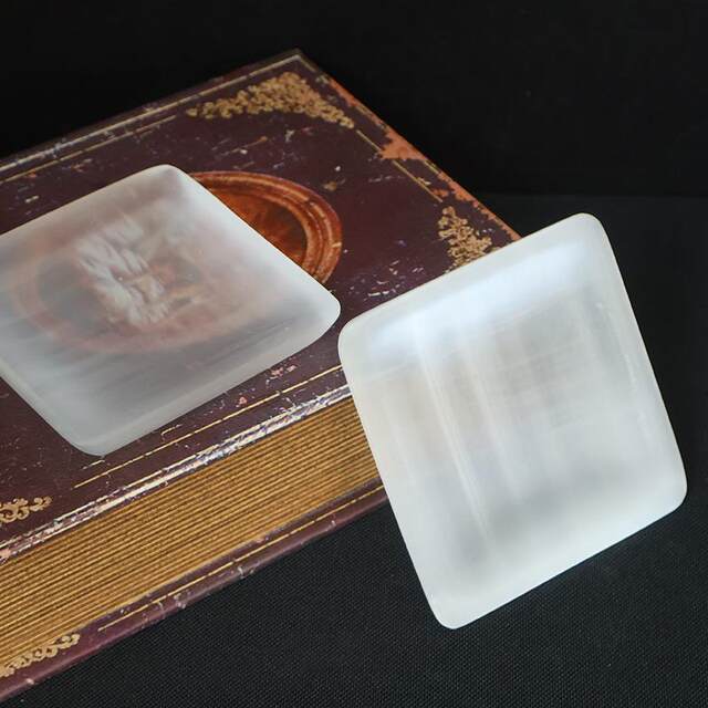 Square Natural Moroccan Gypsum Carving Bowl, Demagnetizing Storage Bowl, Selenite Bowl, Craft Decoration Ornament