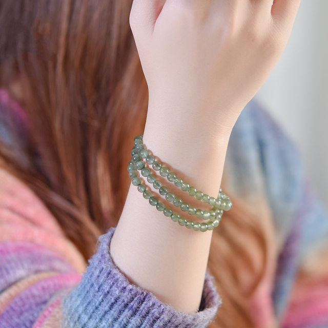 Green Hair Crystal Bracelet for Women and Men, Rabbit Hair Ghost Gemstone Bracelet, Natural Crystal Agate, Jade, Loose Beads