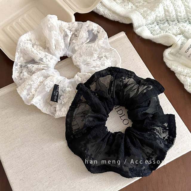 Lace Floral~French-Style Gentle Fabric Scrunchie with a High-End Feel for Low Bun Hairstyles, Large Hair Tie Accessory