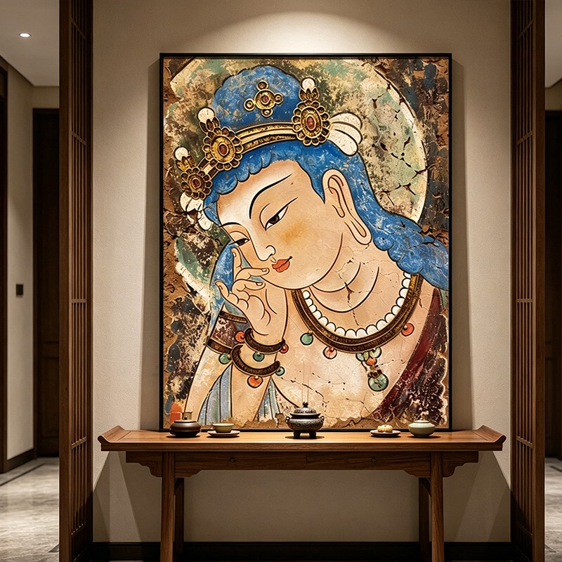 Mogao Grottoes Buddha Statue Hanging Painting Chinese Retro Decorative Painting Guanyin Bodhisattva Study Room Teahouse Tea Room Zen Style Dunhuang Mural Mogao Grottoes Buddha Statue Hanging Painting Chinese Retro Decorative Painting Guanyin Bodhisattva Study Room Teahouse Tea Room Zen Style Dunhuang Mural