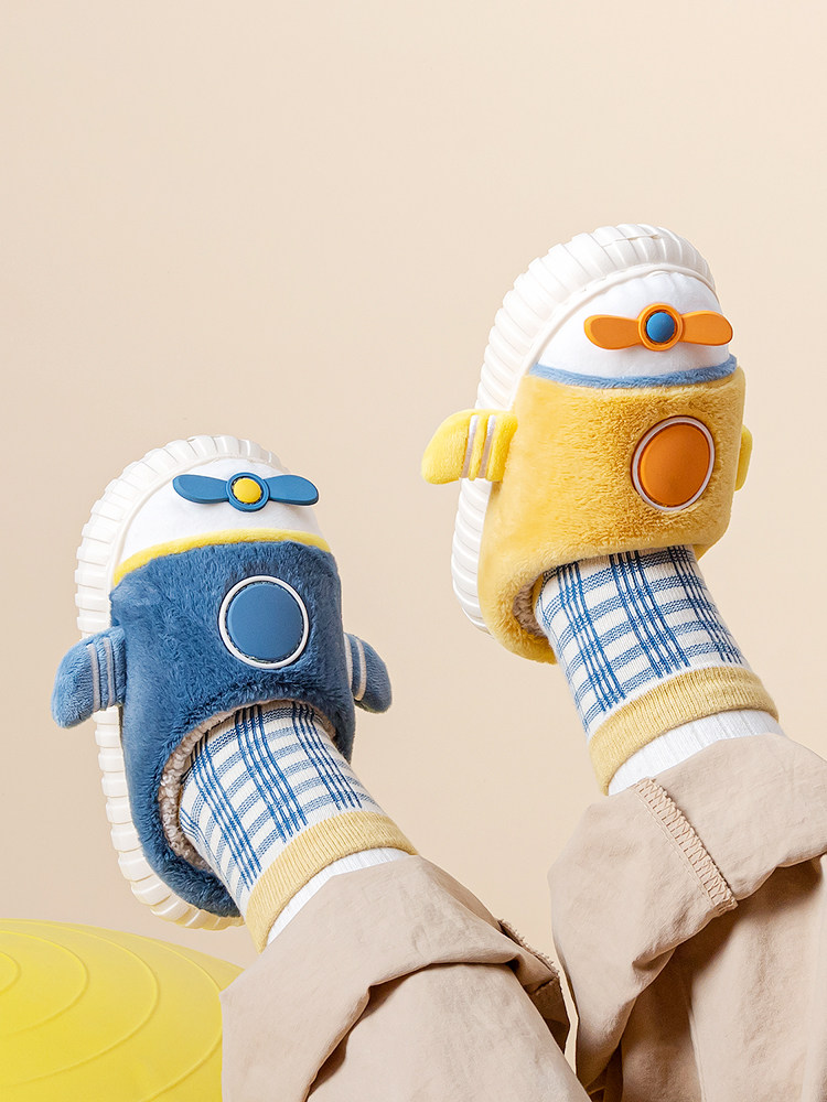 Cute children's cotton slippers autumn and winter boys and girls indoor warm non-slip fur slippers boys baby home shoes