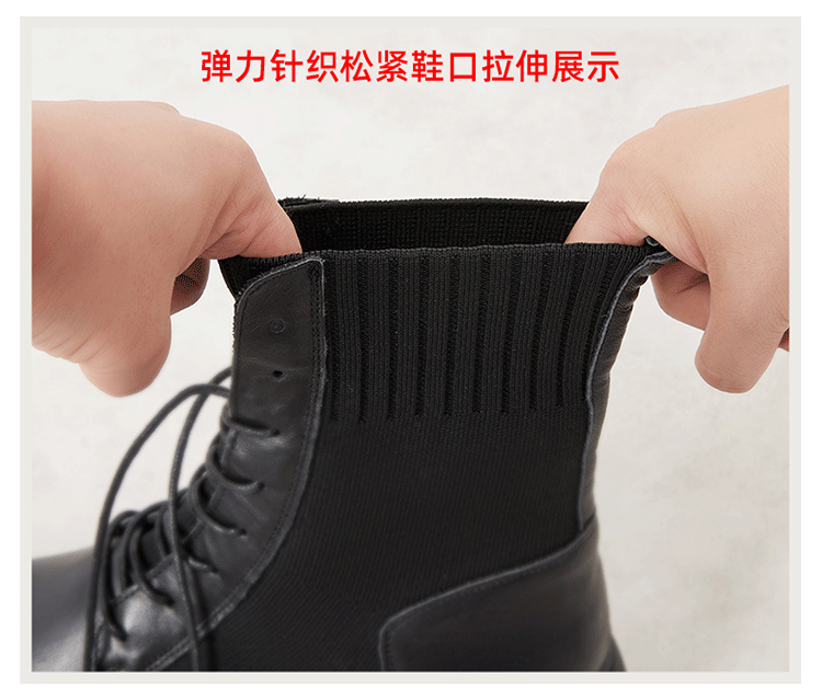 韩都衣舍 女士英伦风 真皮高筒马丁靴 有加绒款 图12