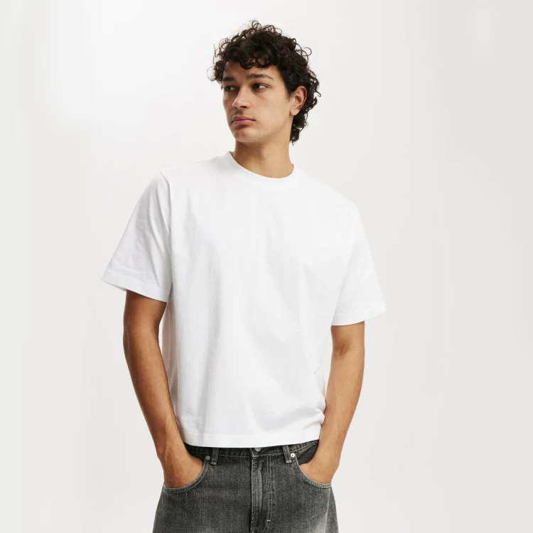 American small neckline BOXYFIT short wide heavy short sleeve cleanfit Solona cool solid color bottoming T-shirt for men