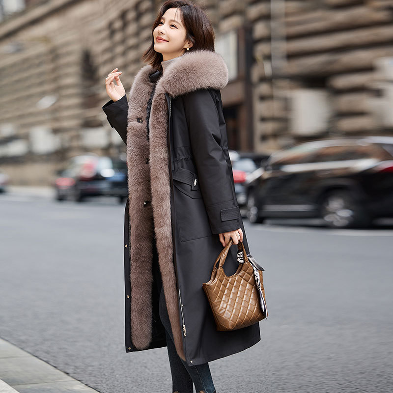 Thick Princess 90 Goose down Jacket for Women 2026 New Parka with Fox Fur Collar, Long Over-The-Knee Detachable Coat