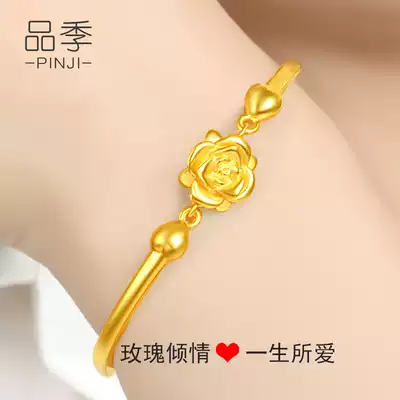 Golden hand female 999 gold bracelet big rose 24K pure gold bracelet big wedding Tanabata gift to give girlfriend
