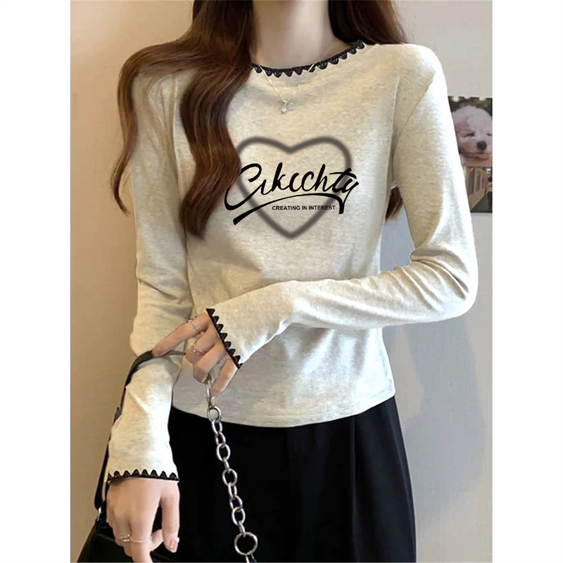 American-Style Pure Cotton Long-Sleeve T-Shirt for Women, Unique Design, Niche Inner Wear, Early Autumn Thin Top