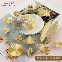 Creative Nordic Light Extravagant Feather Decoration Cabinet Door Pure Copper Handle Wardrobe Cabinet Shoes Cabinet Angels Maple Leaf Brass Handle