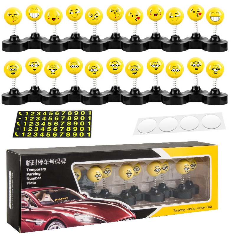 Smiley face little yellow face car parking plate creative car number plate cute shaking head doll car parking plate