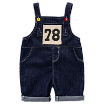 One-year-old baby denim overalls summer retro dark pants openable childrens overalls baby jumpsuits