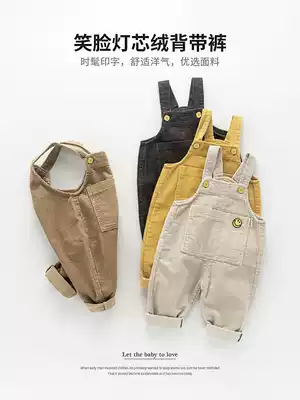 Holding baby bag pants baby spring and autumn male 1-3-year-old female baby corduroy pants foreign pie small children's clothing pants casual open file