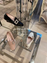 New RV womens shoes metal square buckle patent leather slip-on loafers British style rhinestone buckle single shoes flat shoes