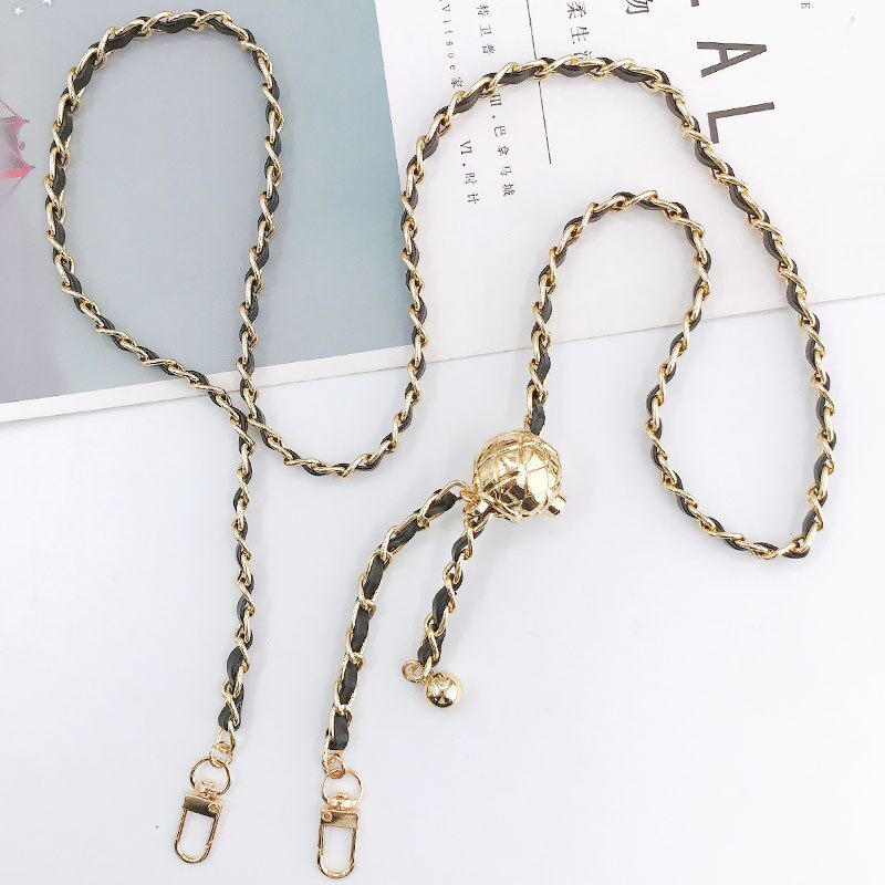 New leather metal chain retractable adjustable crossbody chain mobile phone lanyard lady bag chain shoulder strap