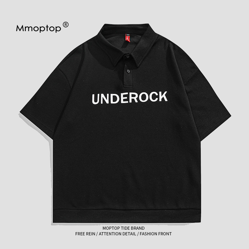 MMOPTOP Tide Card Minimalist Letter Printed Polo Shirts Men's Day Ensemble Retro Loose 100 lap short sleeve T-shirt for men
