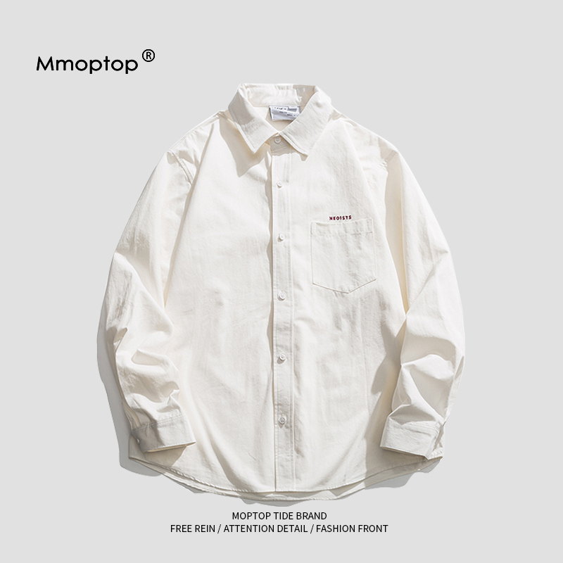 Mmoptop Spring Trendy Shirt Layering ins Trendy Brand Design White Shirt Men's Long-Sleeved Jacket Simple Style Mmoptop Spring Trendy Shirt Layering ins Trendy Brand Design White Shirt Men's Long-Sleeved Jacket Simple Style