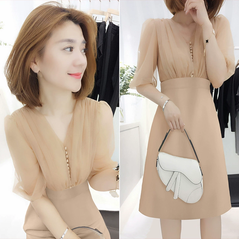 Kiểu phương tây váy voan mỏng tính khí eo eo cao cấp váy phụ nữ xuân hè quần áo mới phụ nữ 2021 ga châu âu - váy đầm
