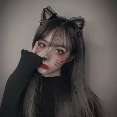 Korean hair hoop women go out bow cat ears temperament cute black wash net red sexy lace version